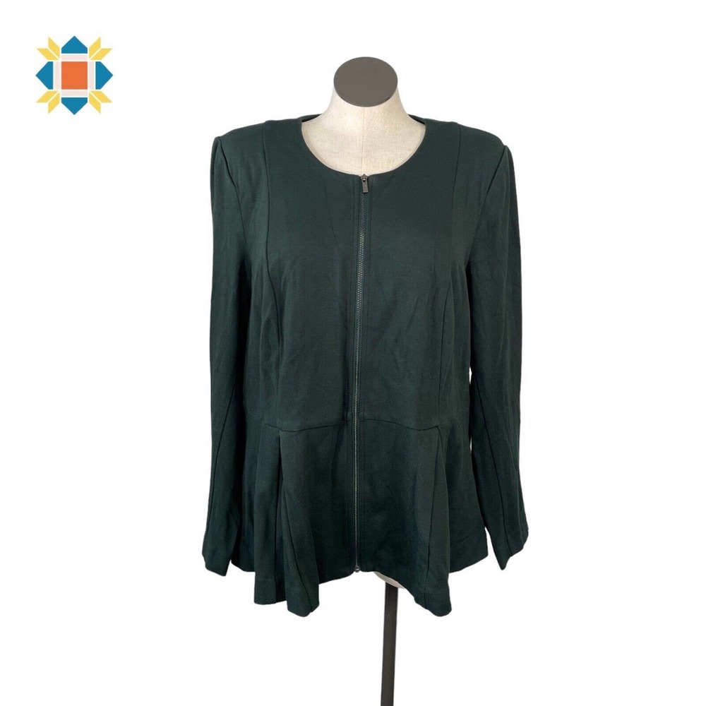 Lane Bryant Women's Size 24 Green Full Zip Peplum Blazer Jacket Long Sleeves